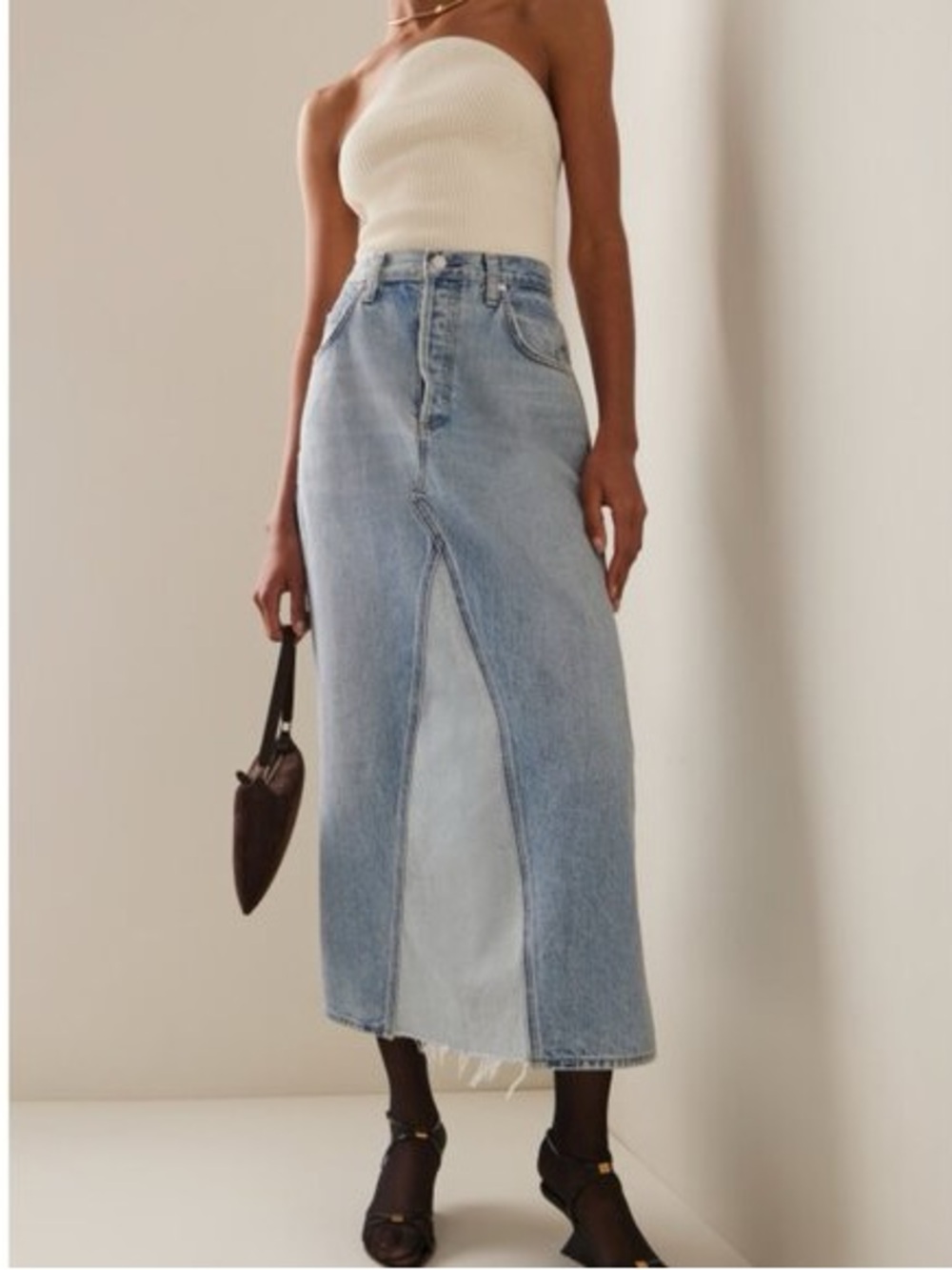 Citizens of Humanity Park Reworked Panelled Denim Midi Skirt Size 26